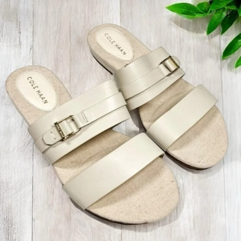 Cole Haan Francine Demi Womens Size 6.5B Beige Wedge Slip In Slide Sandals